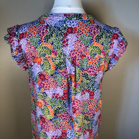 Staccato Multicolor Floral Print Flutter Sleeve Lightweight Top Size L - Picture 4 of 9